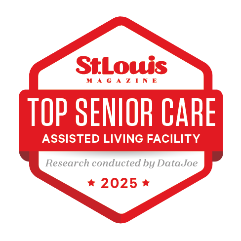 Award for Top Senior Care, Assisted Living Facility from St. Louis Magazine for 2025, research conducted by Data Joe.