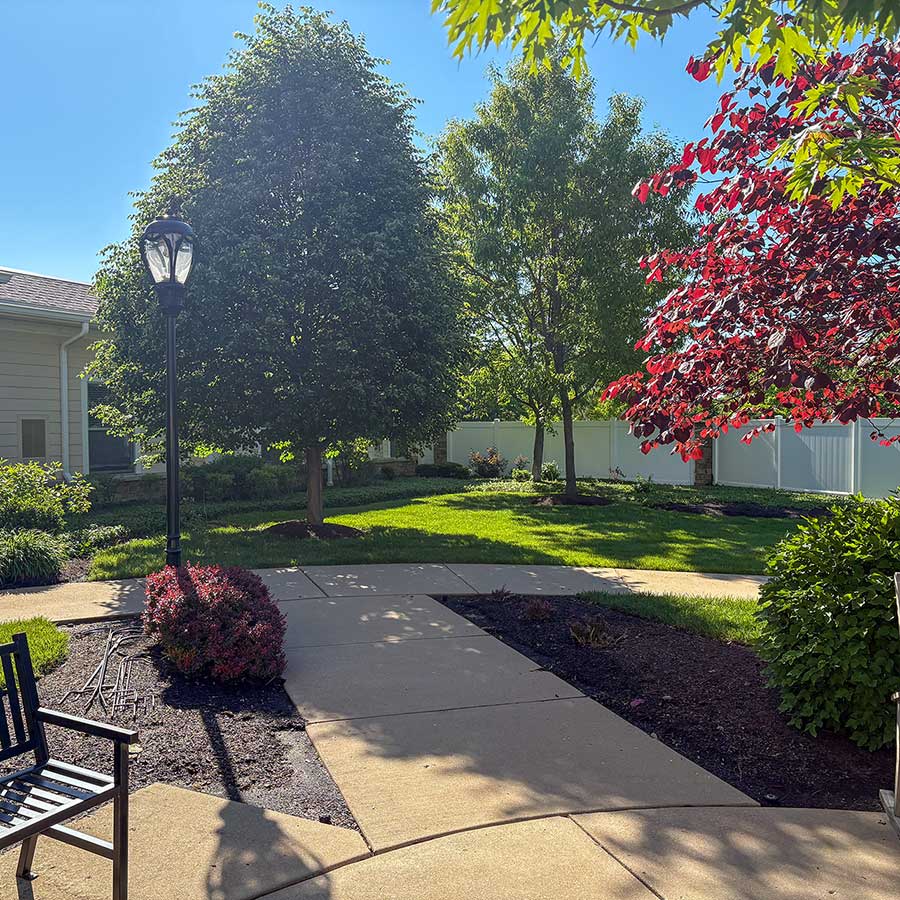 A beautifully landscaped area at The Henry Senior Living.